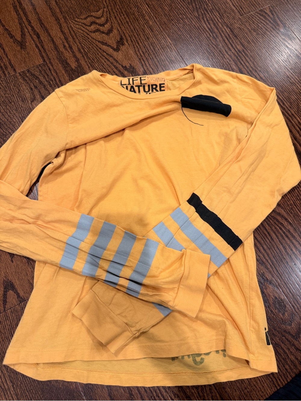 Free city Yellow Long Sleeve Top with grey Stripes